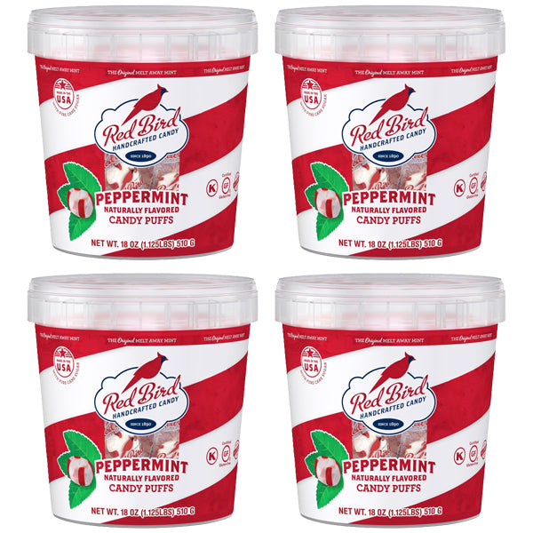 4 Pack - Red Bird Soft Peppermint Candy Mint Puffs Individually Wrapped 18oz tub Deal Society